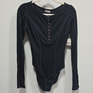 Intimately Free People NWT Waffle-Knit Long Sleeve Black Bodysuit Size XS